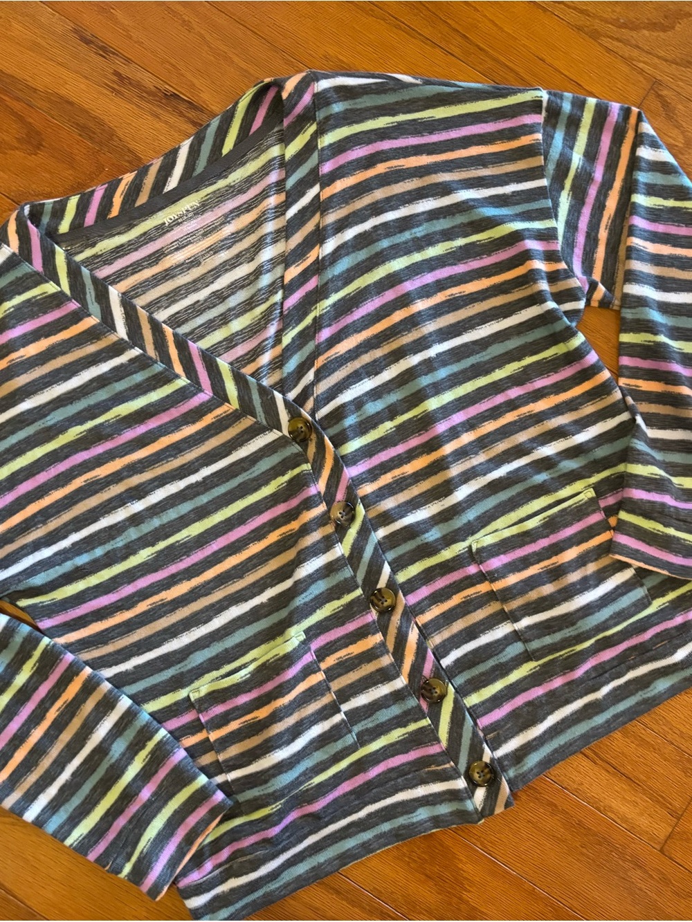 JOYSPUN Striped Pastel Button-Front Cardigan medium